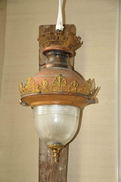 A 19th century French bronze lantern in Empire style, circa 1870-1890, originally made for gas, later electrified.
