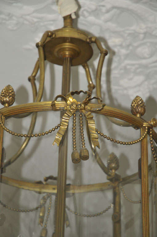 19th Century A 19th c. French Neoclassical gilt bronze electrified cylindrical hall lantern