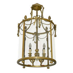 A 19th c. French Neoclassical gilt bronze electrified cylindrical hall lantern