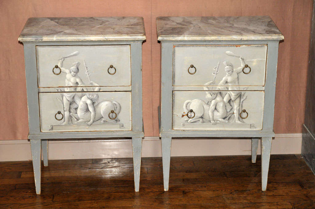French A Pair Of Painted Wooden Night Stands