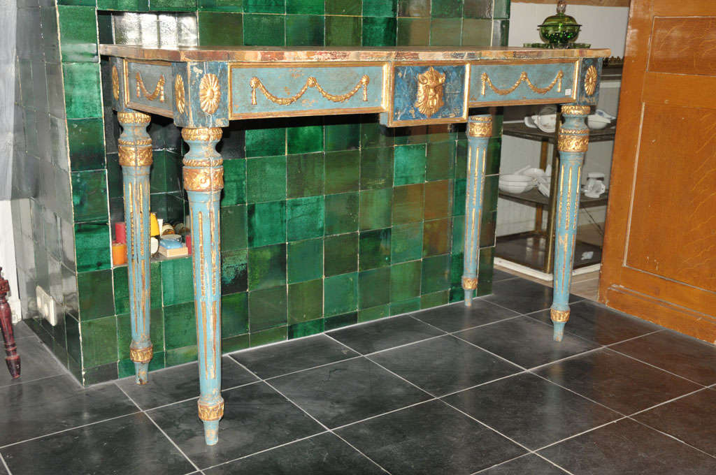 A decoartive century Italian painted console table with faux marble top in Neoclassical style, 20th century