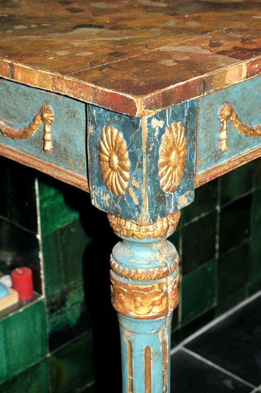 Wood A decorative Italian Neoclassical painted console table with faux marble top For Sale