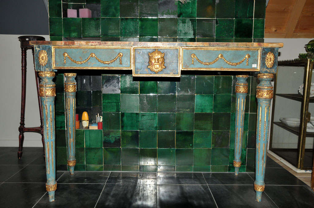 A decorative Italian Neoclassical painted console table with faux marble top For Sale 3