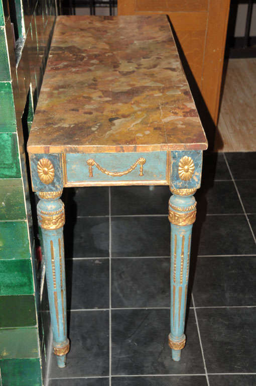 A decorative Italian Neoclassical painted console table with faux marble top For Sale 4