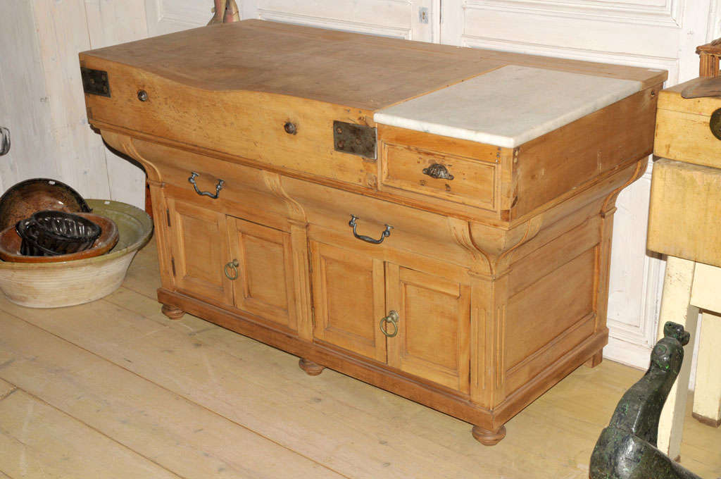 Antique butcher chopping block with counter, beach wood