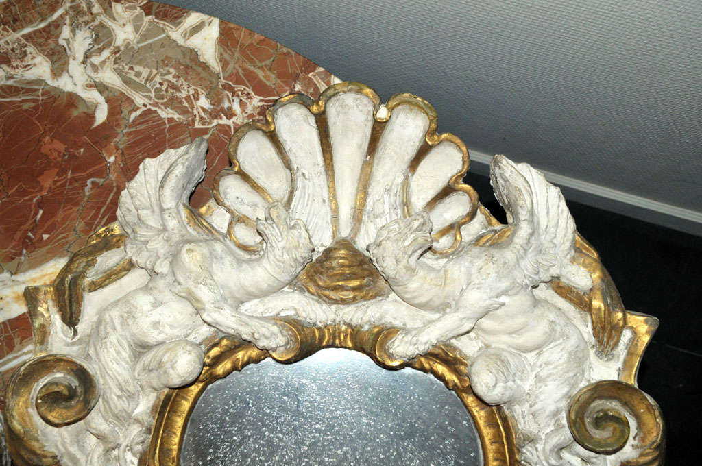 A pair of antique Italian wooden plaster mirrors In Good Condition In Baambrugge, NL