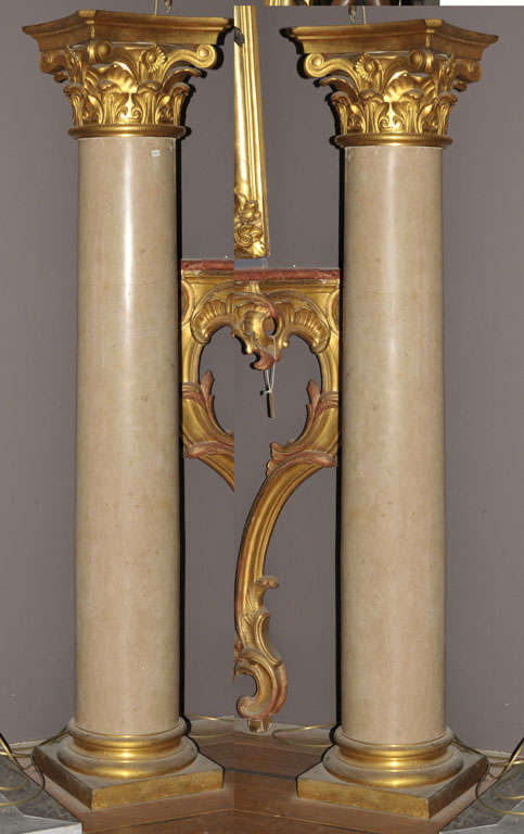 A pair of 19th century Chassagne marble columns with gilt bronze capitals and bases.