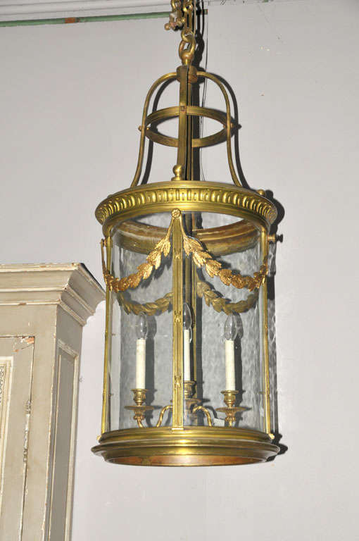 Bronze A large 19th century French Neoclassical gilt bronze cylindrical hall lantern