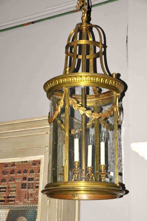 A large 19th century French Neoclassical gilt bronze cylindrical hall lantern 1