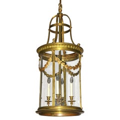 A large 19th century French Neoclassical gilt bronze cylindrical hall lantern