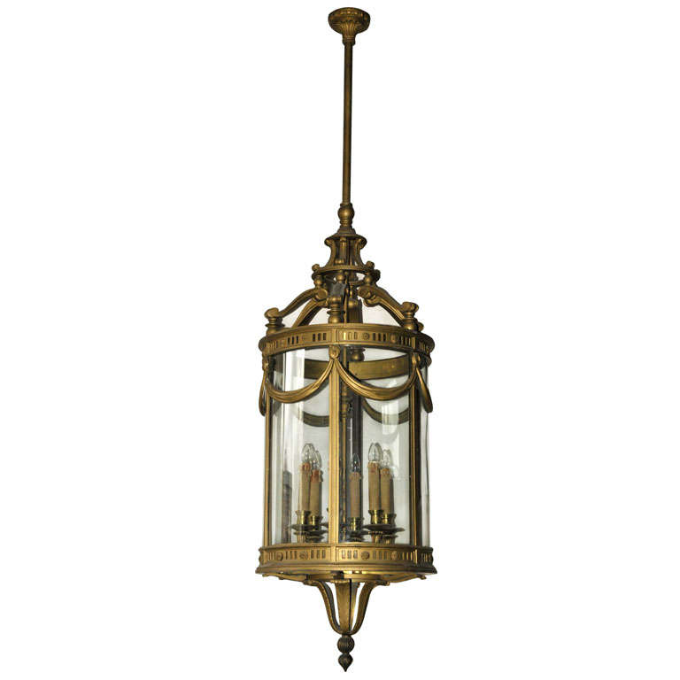 A large 19th century French Neoclassical gilt bronze cylindrical hall lantern