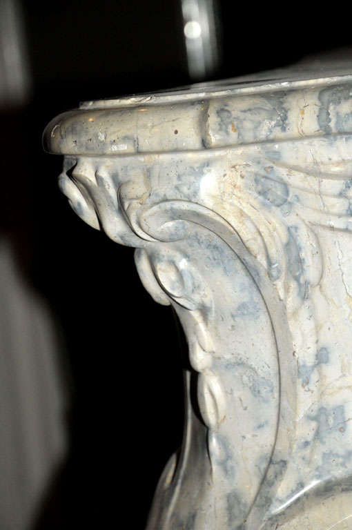 A rare 18th c. French Rococo opaline marble fireplace / mantel piece, ca. 1740 1