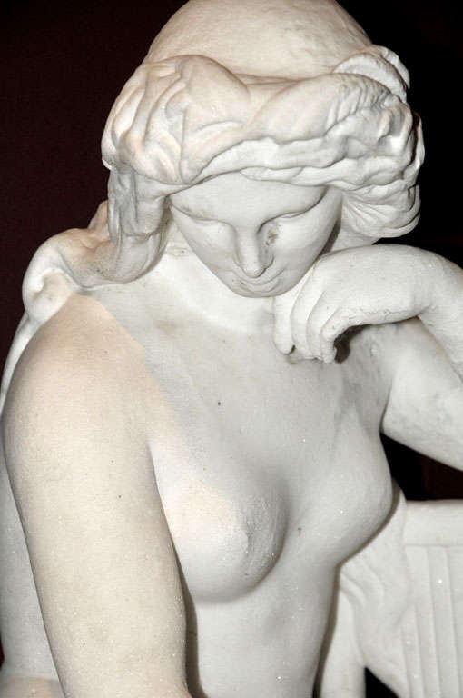 French Statuario marble figure of a young bathing woman