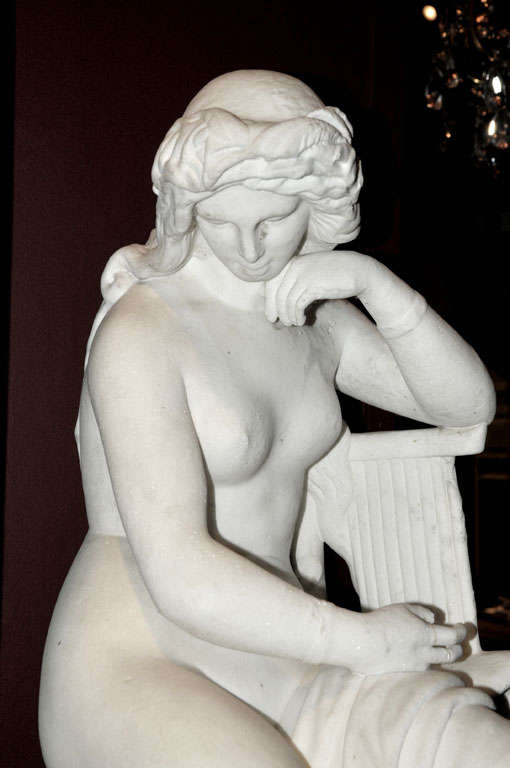 Statuario marble figure of a young bathing woman In Good Condition In Baambrugge, NL