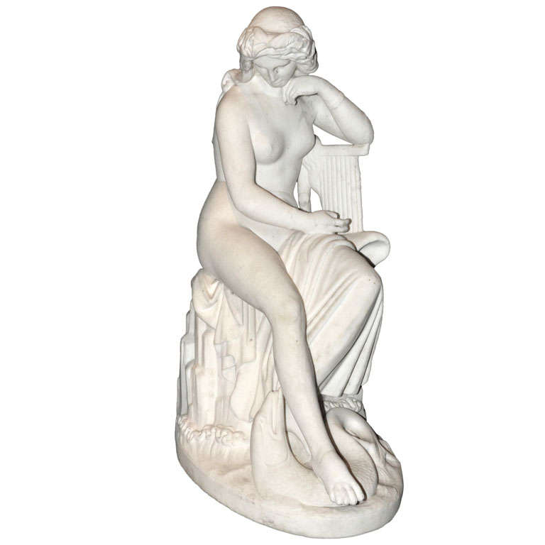 Statuario marble figure of a young bathing woman
