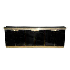 Large black glass credenza / sideboard in the style of Rizzo