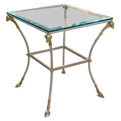 Two Directoire Style Polished Steel and Brass Side Tables.