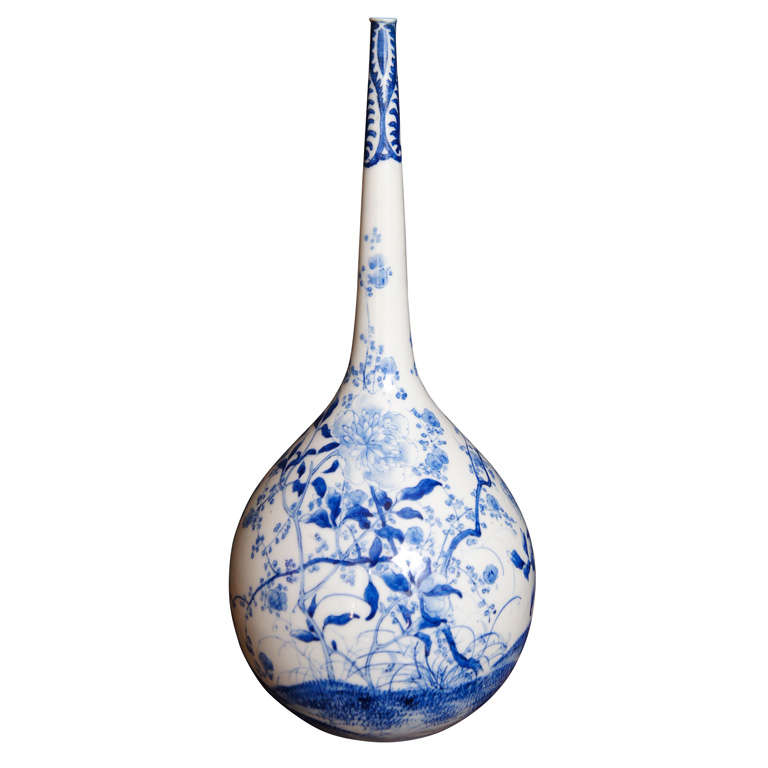 Late 19th Century Japanese Porcelain Elongated Bottle Vase