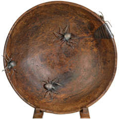  French Burl Bowl With Bronze Spiders