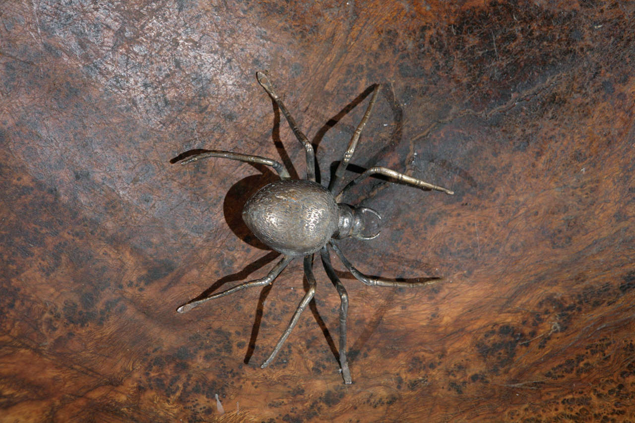 Folk Art  French Burl Bowl With Bronze Spiders For Sale