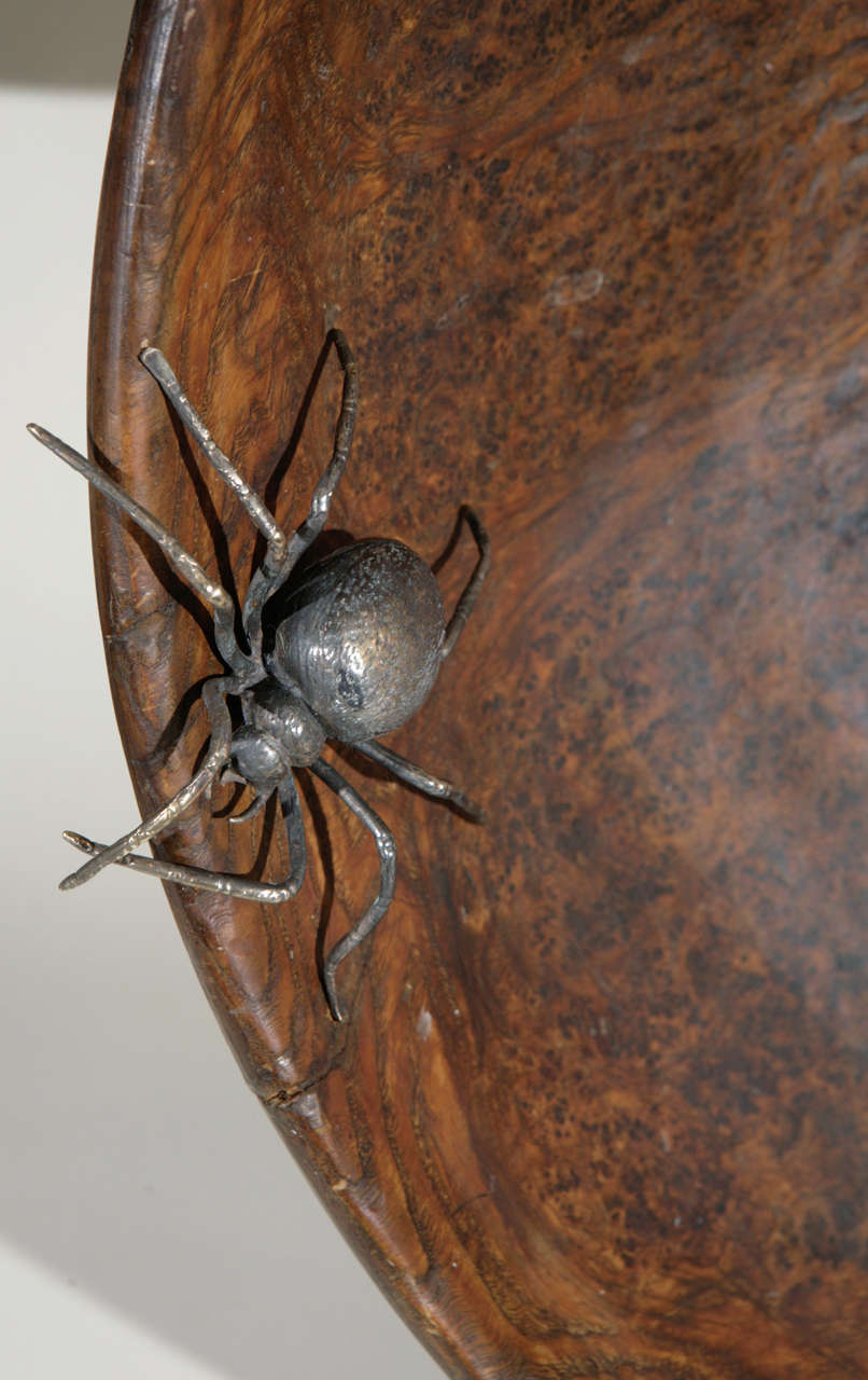  French Burl Bowl With Bronze Spiders In Excellent Condition For Sale In santa monica, CA