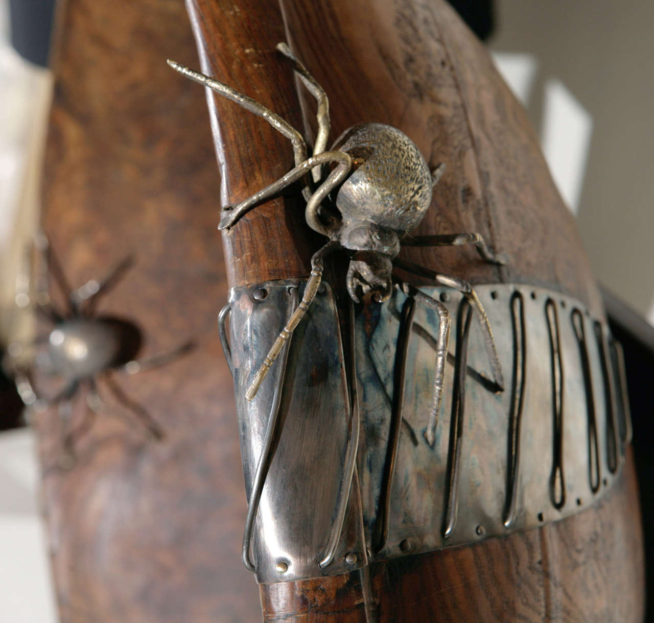  French Burl Bowl With Bronze Spiders For Sale 1