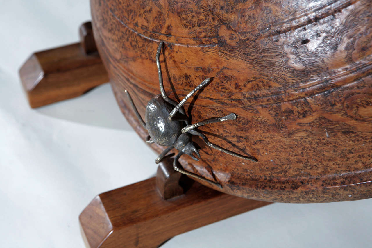  French Burl Bowl With Bronze Spiders For Sale 5