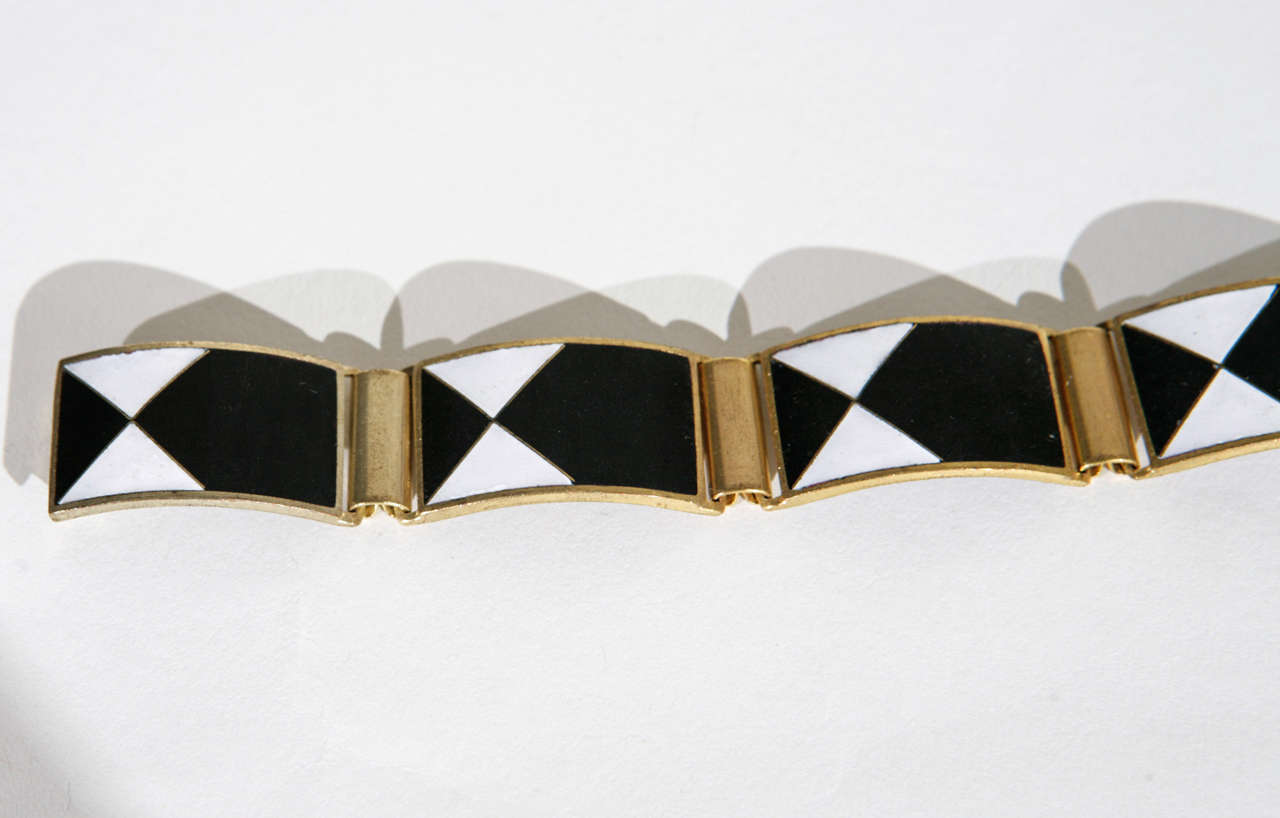 Mid-Century Modern Stunning Black and White Enamel Bracelet For Sale