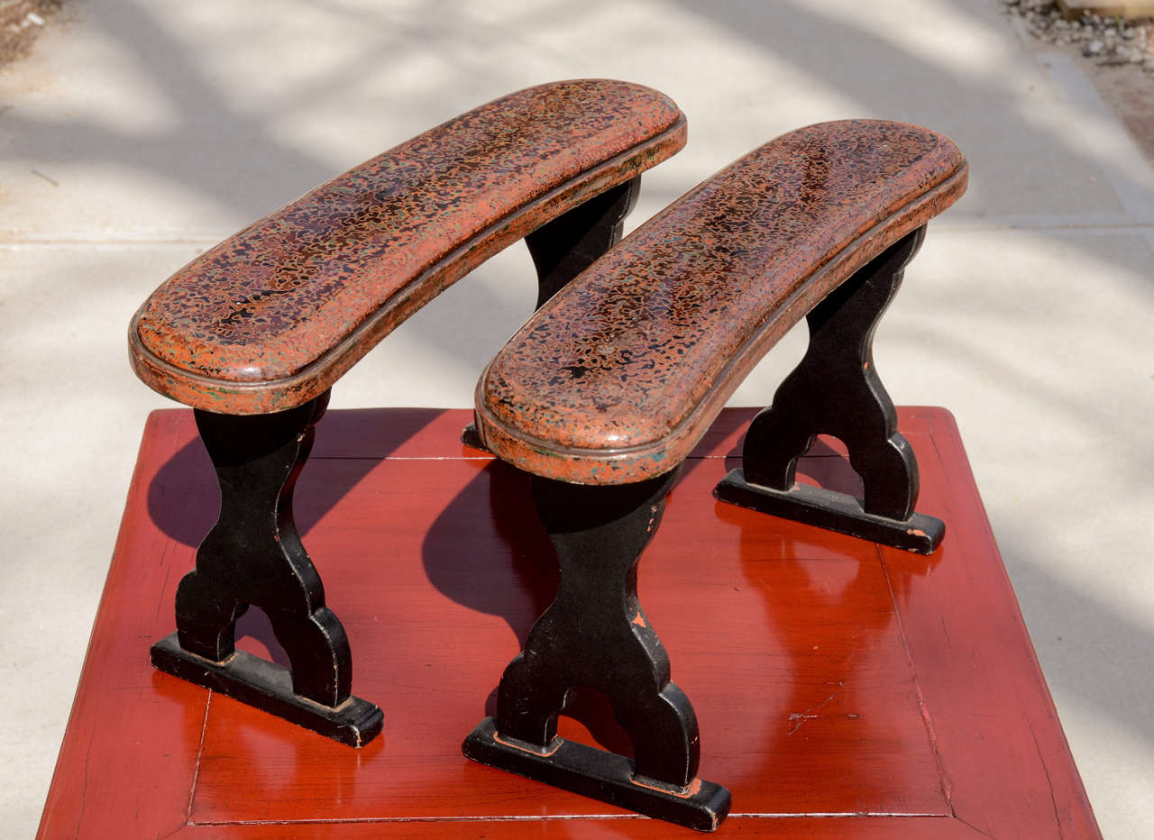 Japanese deco lacquered and carved wood armrest (two available, priced and sold separately).