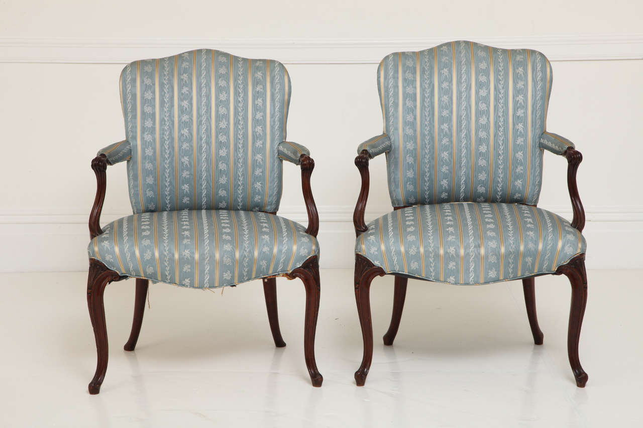 Pair of George III Upholstered Mahogany Armchairs