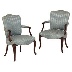 Pair of George III Upholstered Mahogany Armchairs