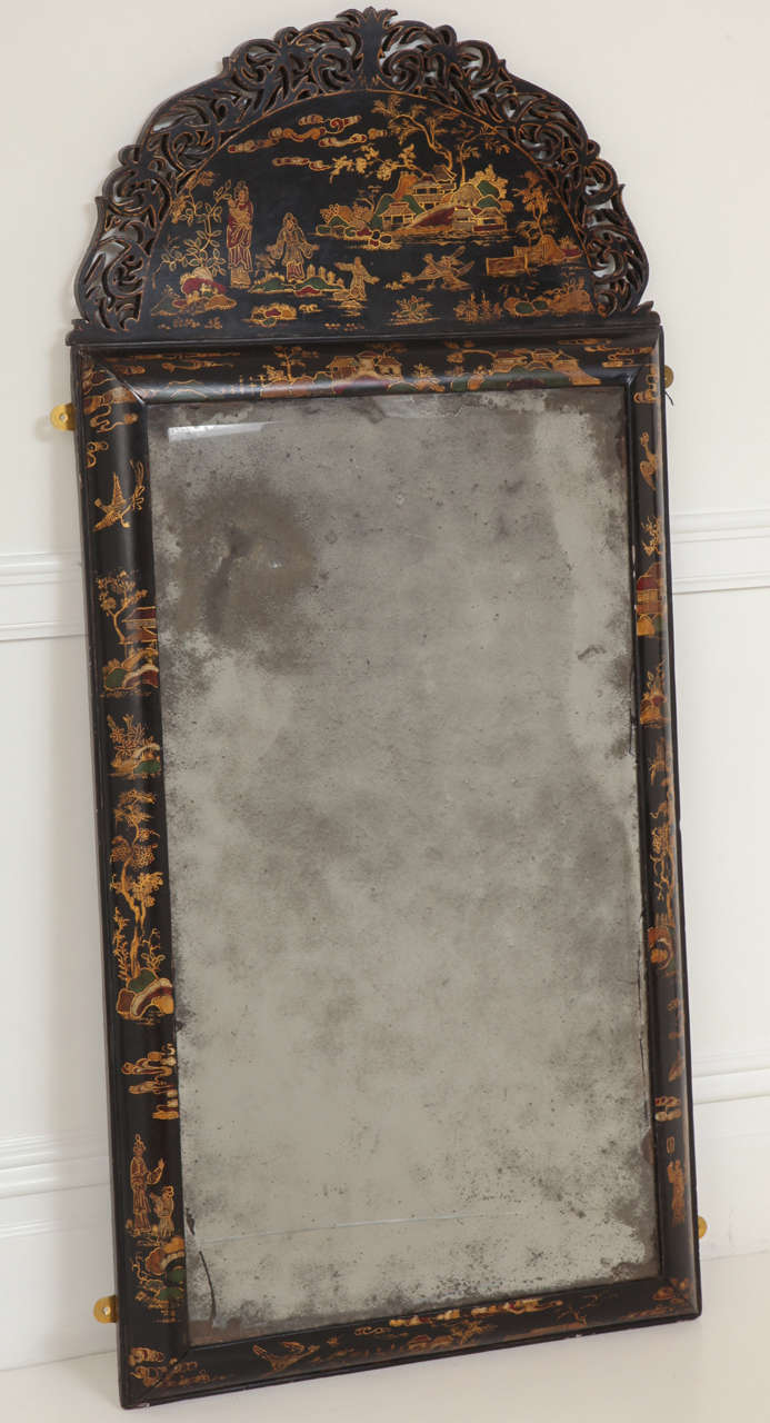 Queen Anne Style Black Japanned Mirror