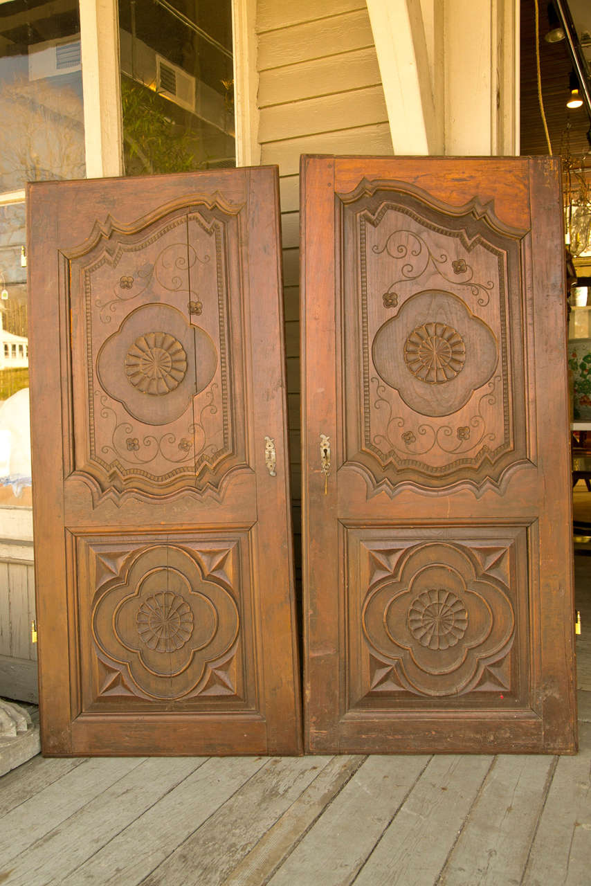 Walnut Pair of Hand Carved Doors