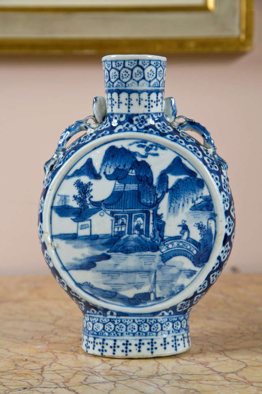 20th Century Pair of Blue and White Chinese Porcelain Moon Flasks