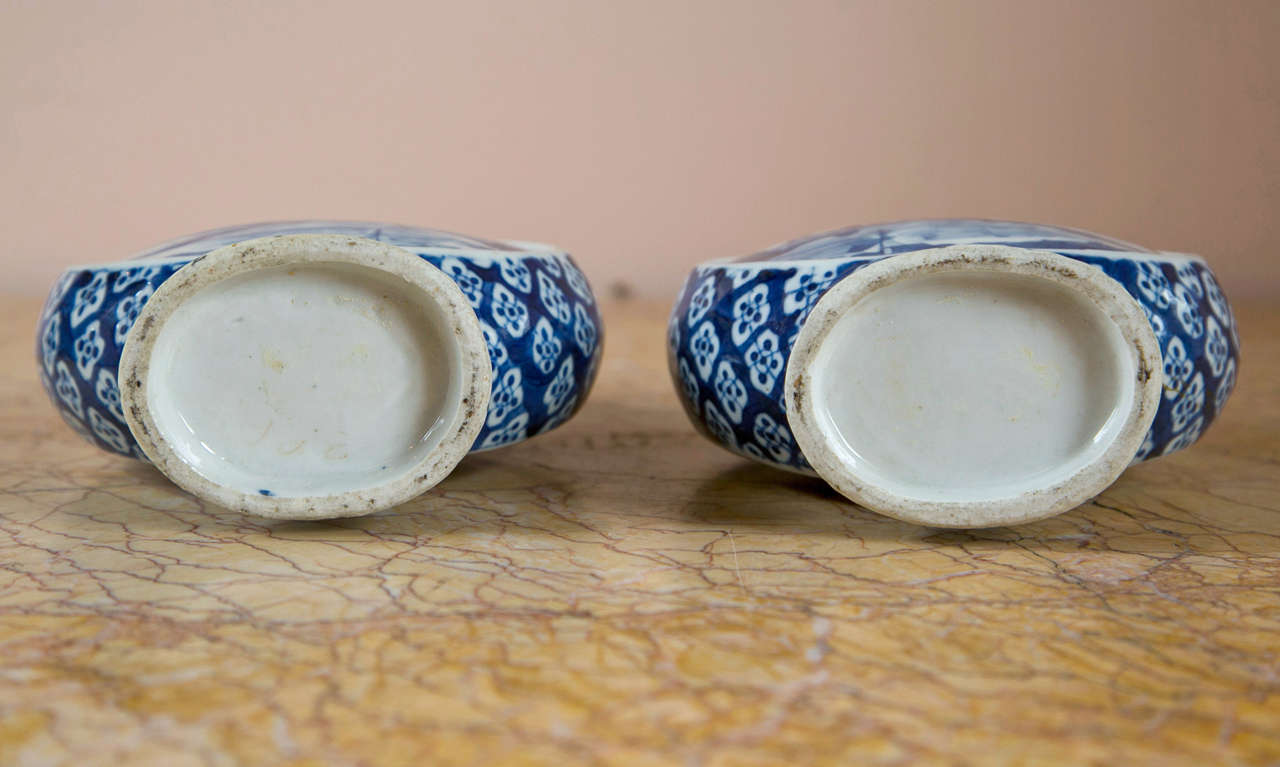 Pair of Blue and White Chinese Porcelain Moon Flasks 4