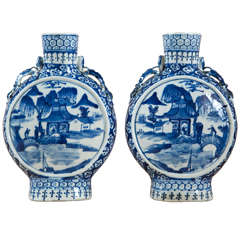 Pair of Blue and White Chinese Porcelain Moon Flasks