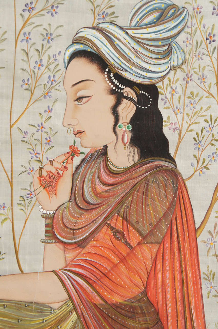 Indian Painting of Woman on Silk 3