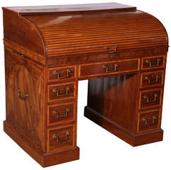 Antique Early 19th Century English, Mahogany and Satinwood, Tambour, Kneehole Desk