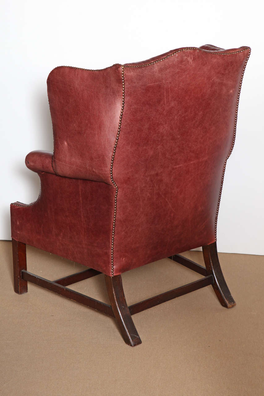 19th Century English, Mahogany and Tufted Leather Wing Chair 3