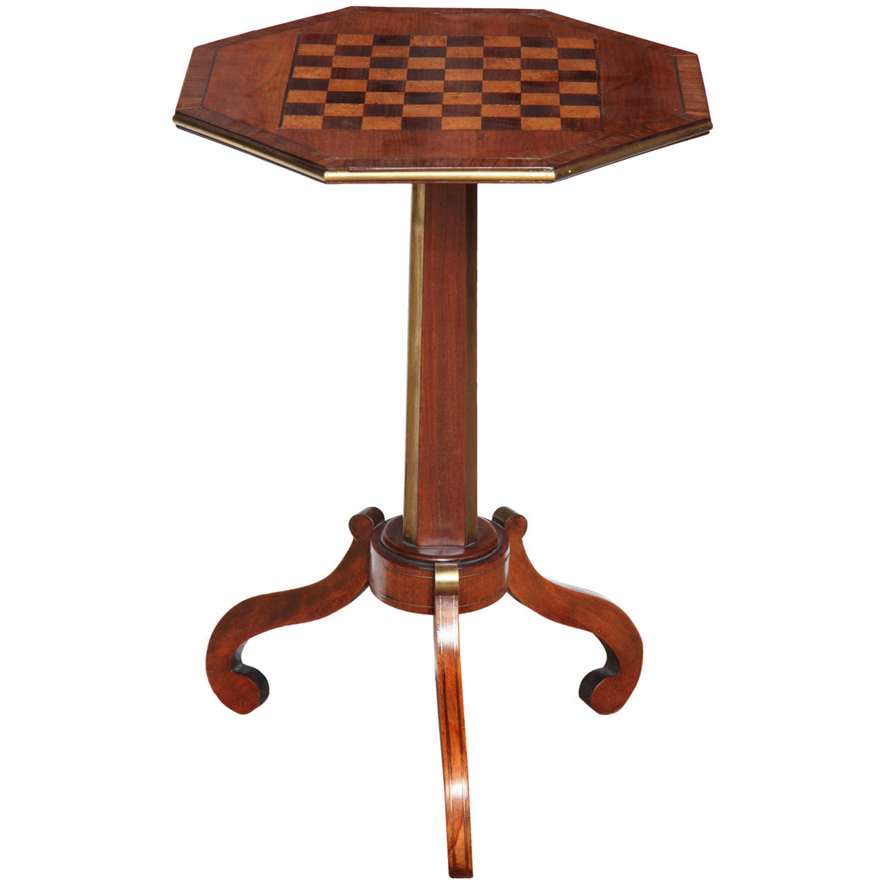 19th Century English, Fruitwood and Brass, Checkerboard Top Table