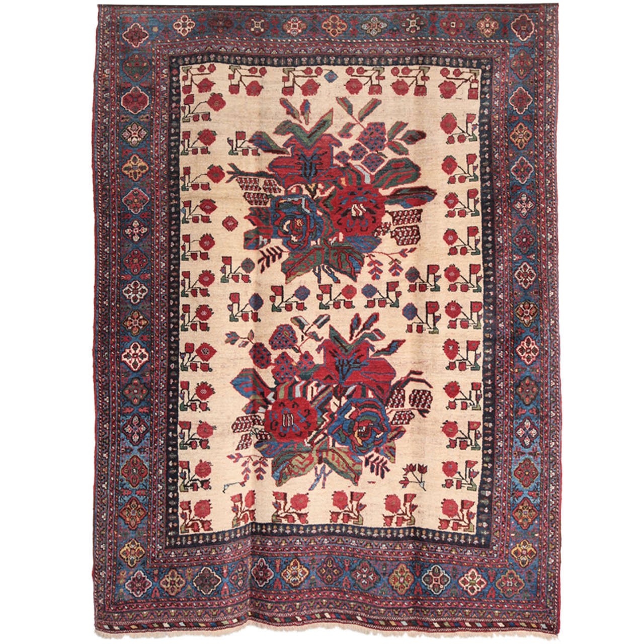 Antique 1890s Persian Afshar Rug, Floral Motif, Wool, 5' x 6' For Sale