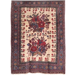 Antique 1890s Persian Afshar Rug, Floral Motif, Wool, 5' x 6'