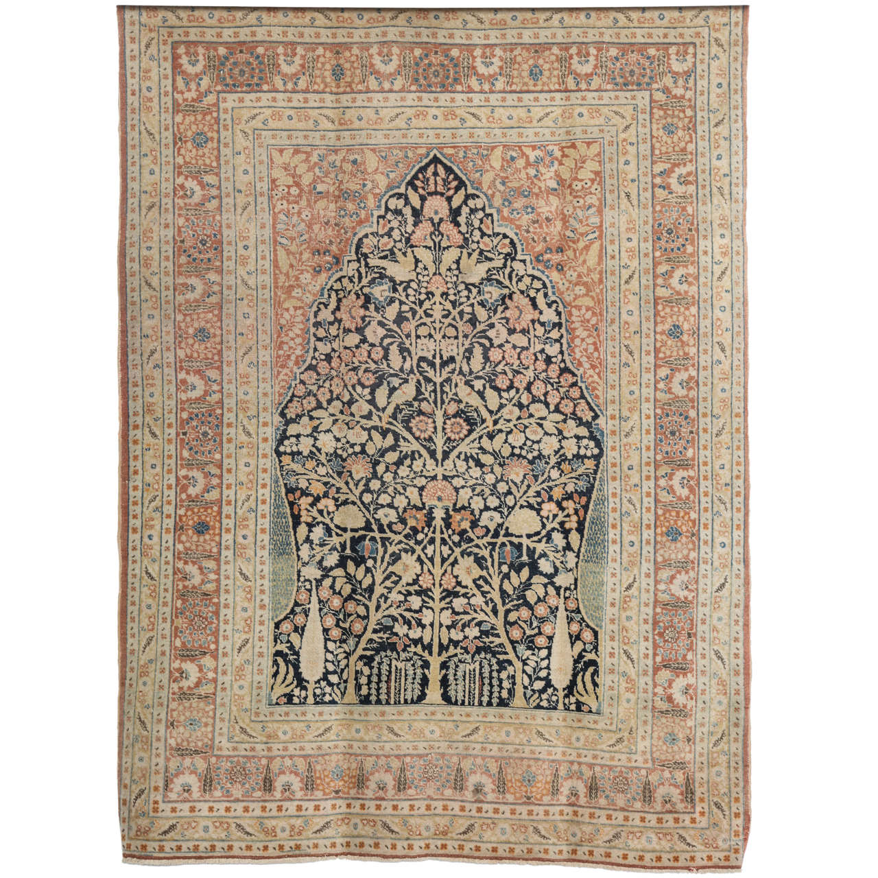 Antike 1880er Jahre Persisch Haji Jalili Tabriz Teppich mit Baum des Lebens Design, 4 'x 6'