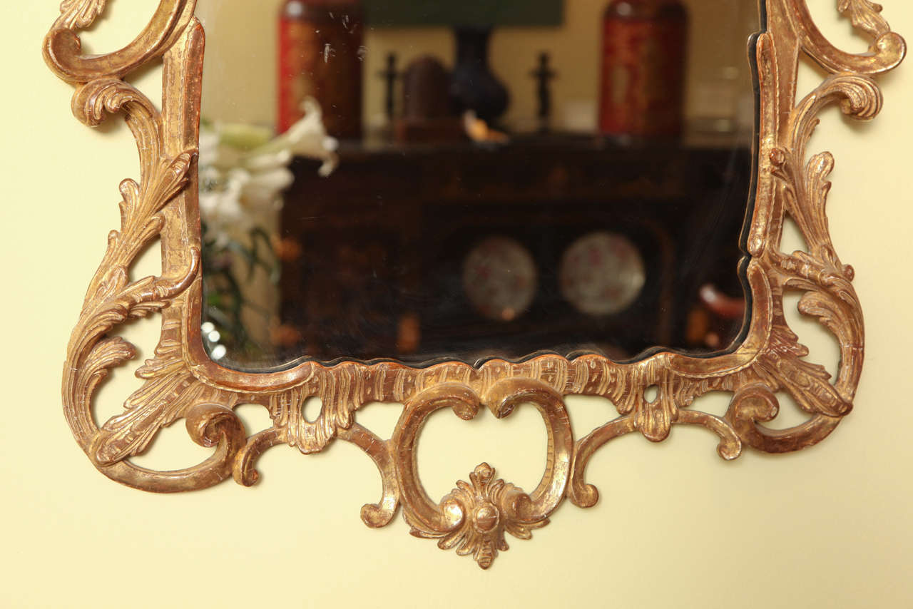 Hand-Carved Antique Pair of Chippendale Carved Giltwood Mirrors, circa 1765