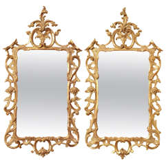 Antique Pair of Chippendale Carved Giltwood Mirrors, circa 1765
