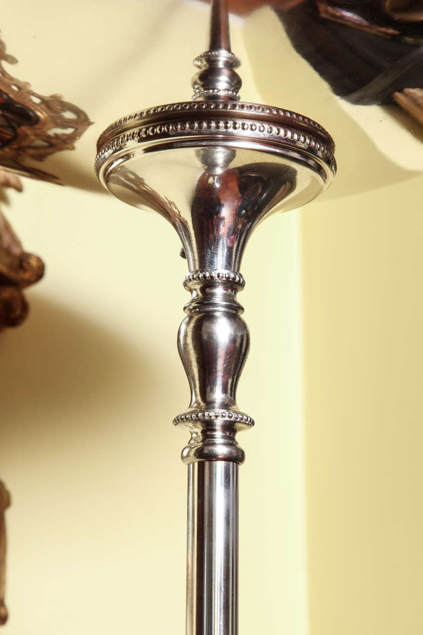 20th Century Art Deco Period Silver Plated Torchere Floor Lamp, American, circa 1920 For Sale
