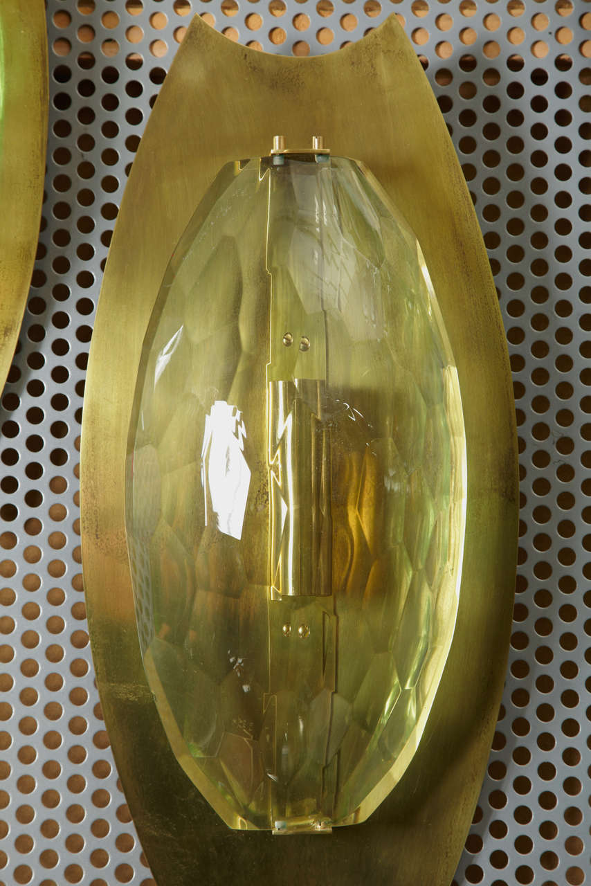 Brass Fantastic Pair of Murano Glass Sconces Attributed to Fontana Arté