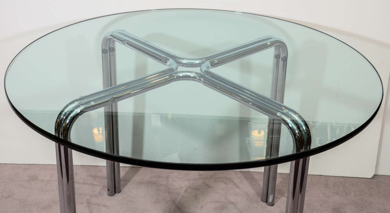 Mid-Century Modern Mid Century Dining Table with Circular Glass Top and Chrome Base