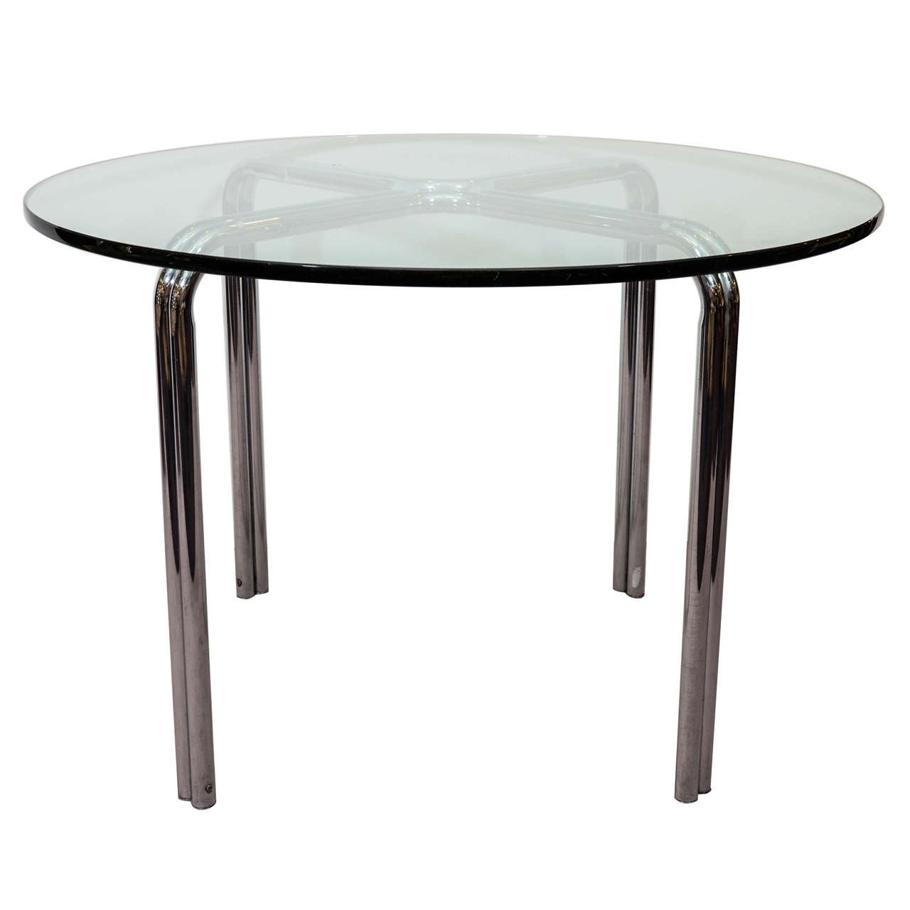 Mid Century Dining Table with Circular Glass Top and Chrome Base