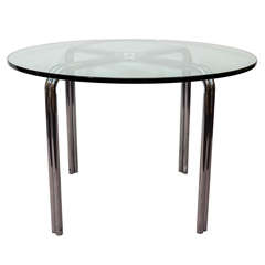 Mid Century Dining Table with Circular Glass Top and Chrome Base